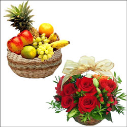 "Roses , Fruit Basket - Click here to View more details about this Product
